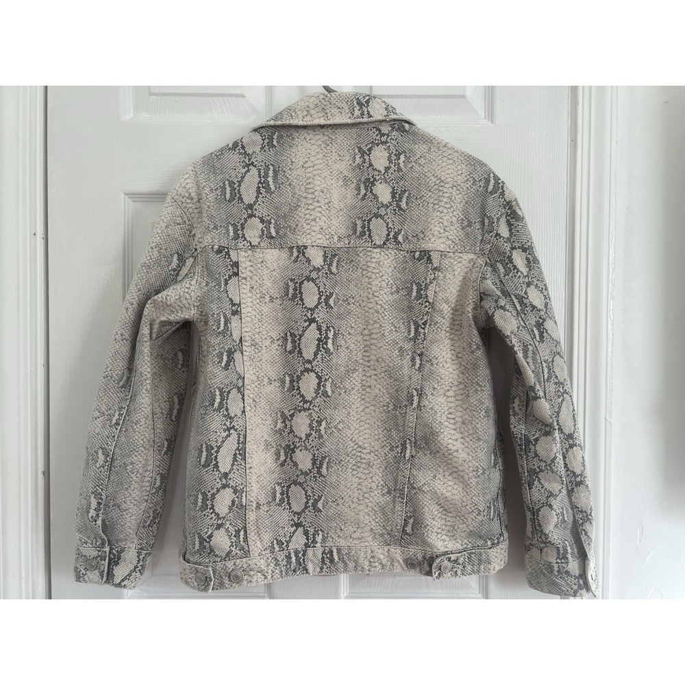 Free People Snake Print Denim Trucker Jacket Womens Size S Coquette Y2K Edgy Alt - Picture 3 of 11